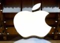Apple logo displayed outside an Apple Store following a sharp decline in the company's share price.