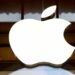 Apple logo displayed outside an Apple Store following a sharp decline in the company's share price.