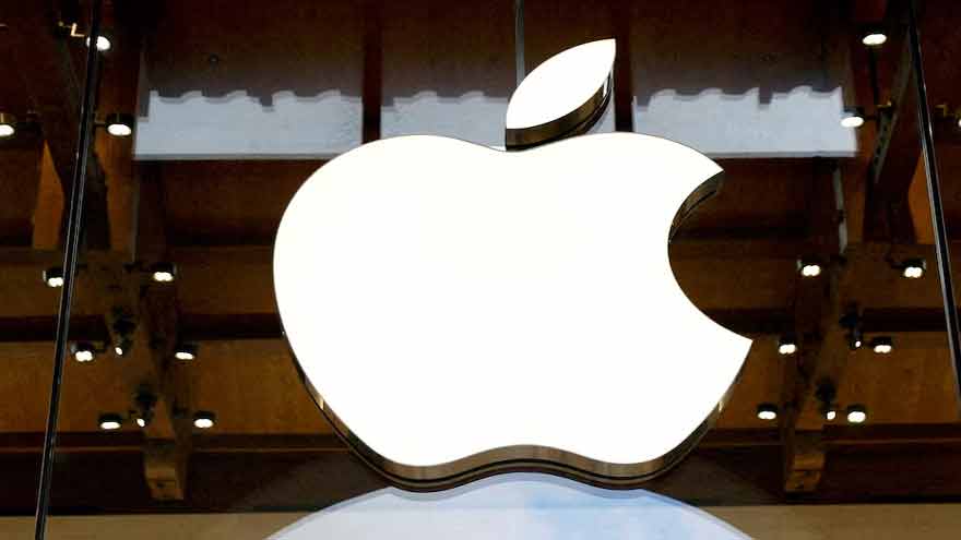 Apple logo displayed outside an Apple Store following a sharp decline in the company's share price.
