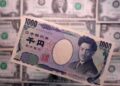 Japanese yen currency notes representing Japan's coordinated foreign exchange intervention with the United States.