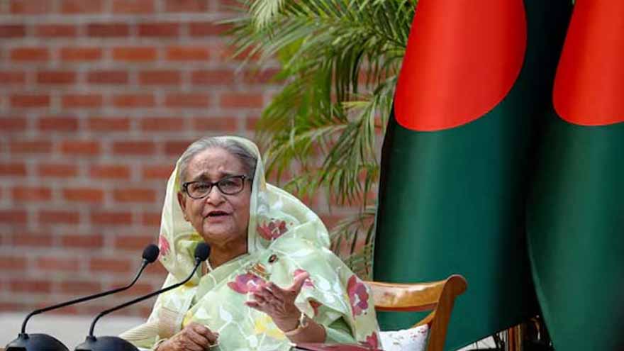 Former Bangladesh Prime Minister Sheikh Hasina during a public appearance amid renewed diplomatic tensions with India.