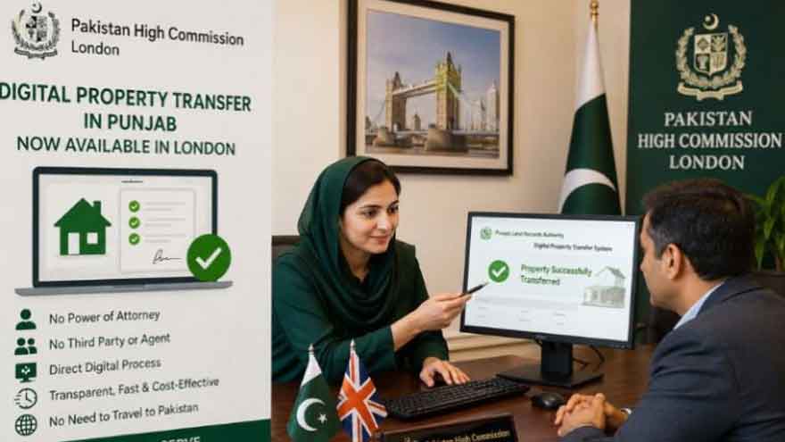 Pakistan High Commission in London offering digital property transfer services for overseas Pakistanis with properties in Punjab.