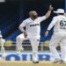 Pakistan's Abdullah Shafique celebrates his unbeaten century during the second Test against the West Indies in Trinidad.