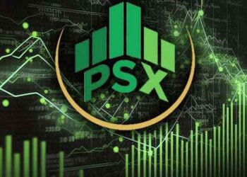 Electronic trading board at the Pakistan Stock Exchange showing the KSE-100 Index above 181,000 points.