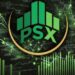 Electronic trading board at the Pakistan Stock Exchange showing the KSE-100 Index above 181,000 points.