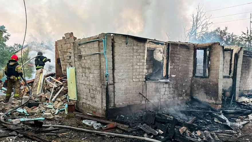 Rescue workers respond to damaged buildings following Russian air strikes in eastern and northern Ukraine.