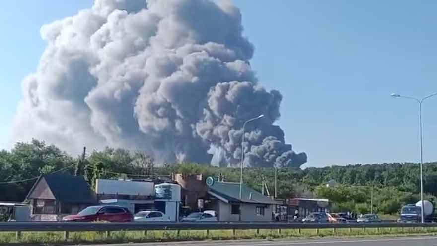 Damaged Wildberries warehouse following a drone attack in Russia.