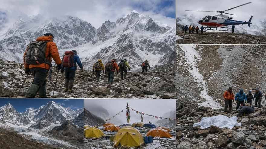 Rescue workers searching for missing climbers on Yalung Ri mountain in Nepal.