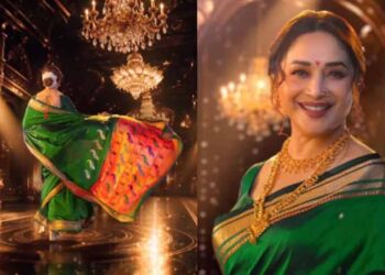 Madhuri Dixit in a traditional Maharashtrian look for Kon Honar Crorepati promotional video.