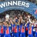 PSG players celebrate after beating Aston Villa in the UEFA Super Cup final.