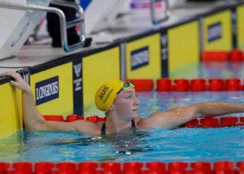 Australian swimmer Lani Pallister competes in the 200m freestyle at the Pan Pacific Championships.