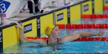 Australian swimmer Lani Pallister competes in the 200m freestyle at the Pan Pacific Championships.