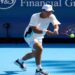 Brandon Nakashima celebrates after defeating Daniil Medvedev in Cincinnati