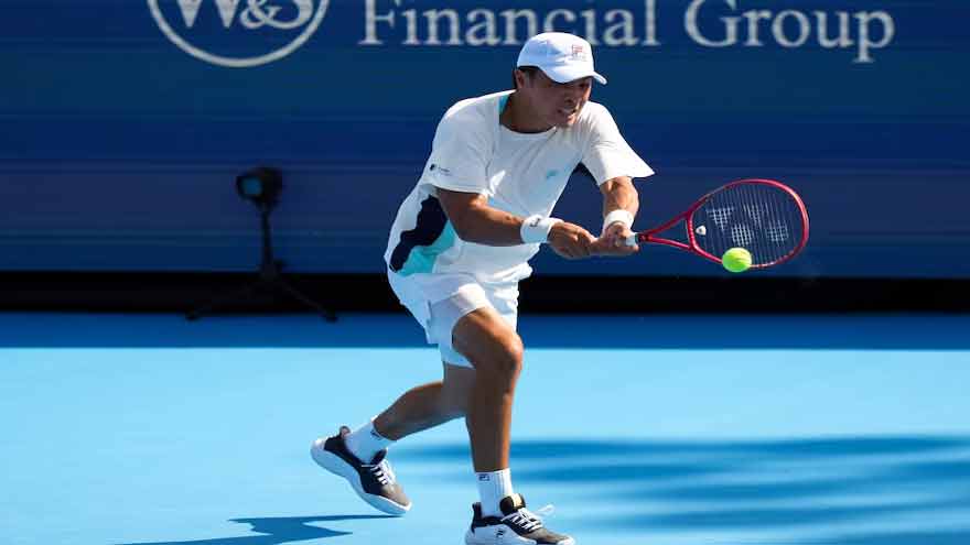 Brandon Nakashima celebrates after defeating Daniil Medvedev in Cincinnati