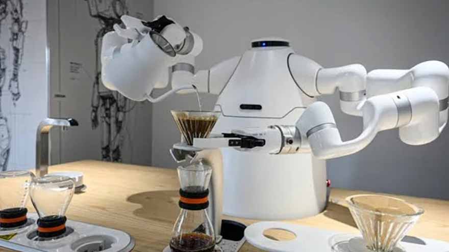 Humanoid robot guides schoolchildren at a robotics school in China
