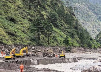 Barrier lake formed after a glacier collapse near the China-Nepal border.