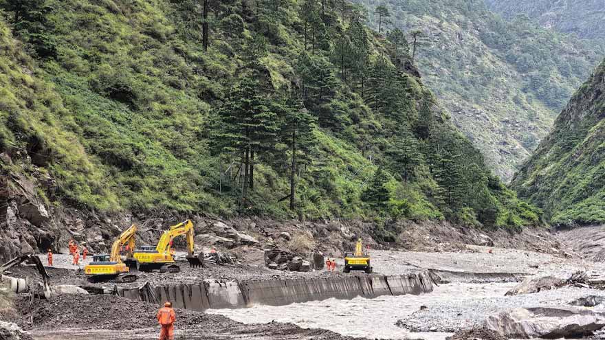 Barrier lake formed after a glacier collapse near the China-Nepal border.