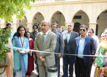 Vice Chancellor Prof. Dr. Mujeeb Sahrai hoists Pakistan's national flag during the 80th Independence Day celebrations at Sindh Madressatul Islam University.