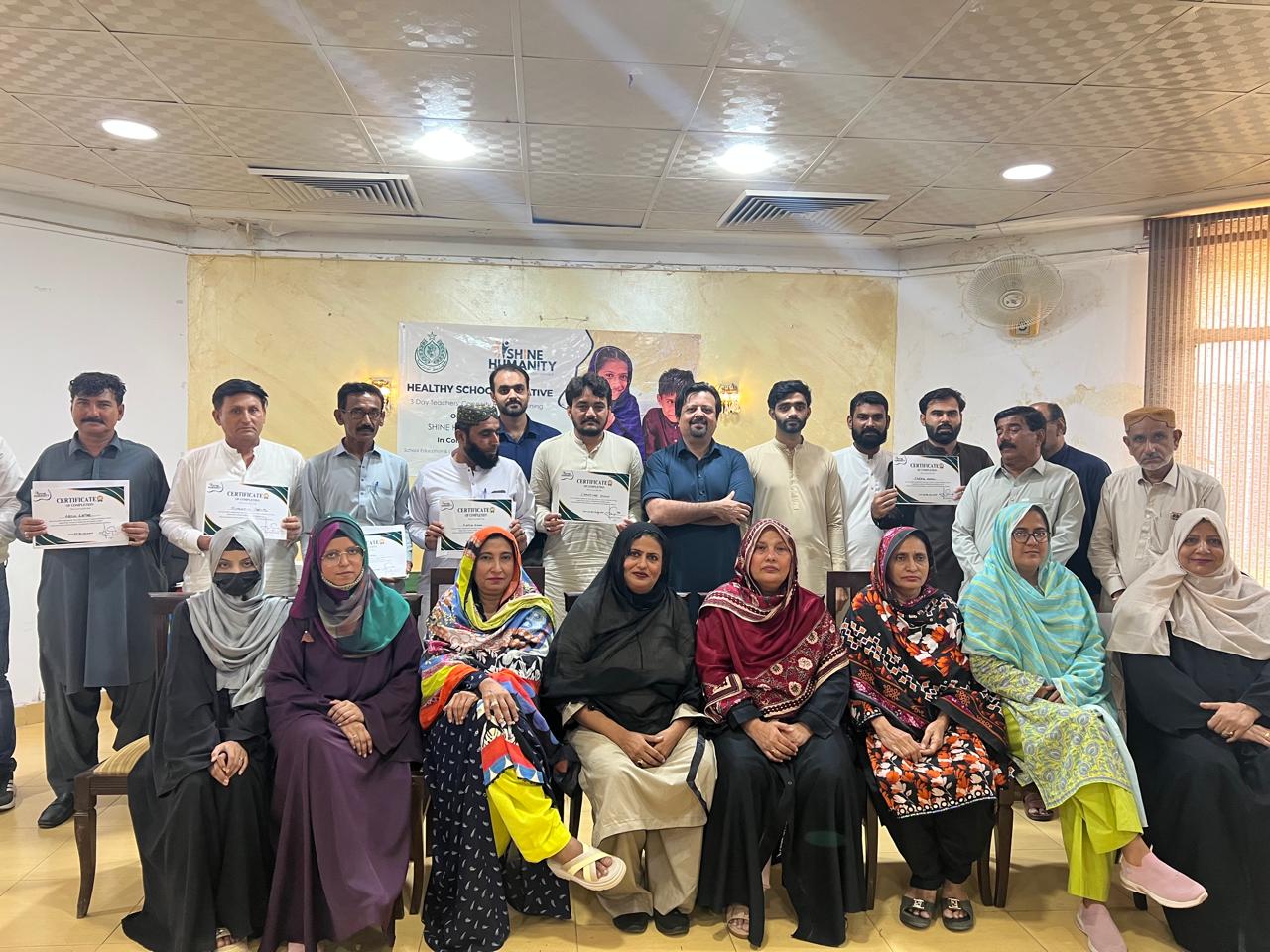 Government school teachers attend SHINE Humanity's health education training under the Healthy Schools Initiative in Thatta, Sindh.