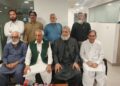 Pakistan Petroleum Dealers Association Chairman Malik Khuda Bakhsh addresses a press conference. Vice Chairman Malik Sher Khan, Tariq Hassan, Anwar Kamal and other representatives are also present.