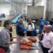 Pakistani seafood products prepared for export to European supermarket markets.
