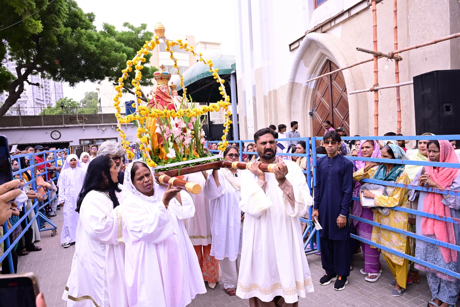 Christian devotees take part in the Velankanni Novena celebrations at St Anthony’s Catholic Church in Karachi, Pakistan.