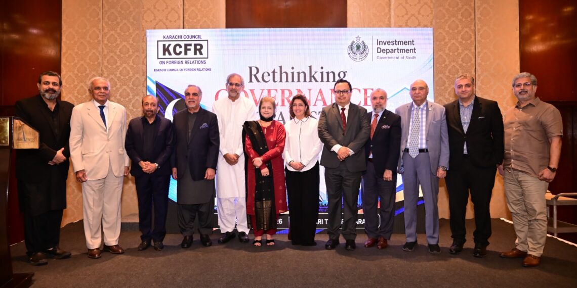 Political leaders and analysts speaking at the KCFR debate on rethinking governance in Pakistan in Karachi.
