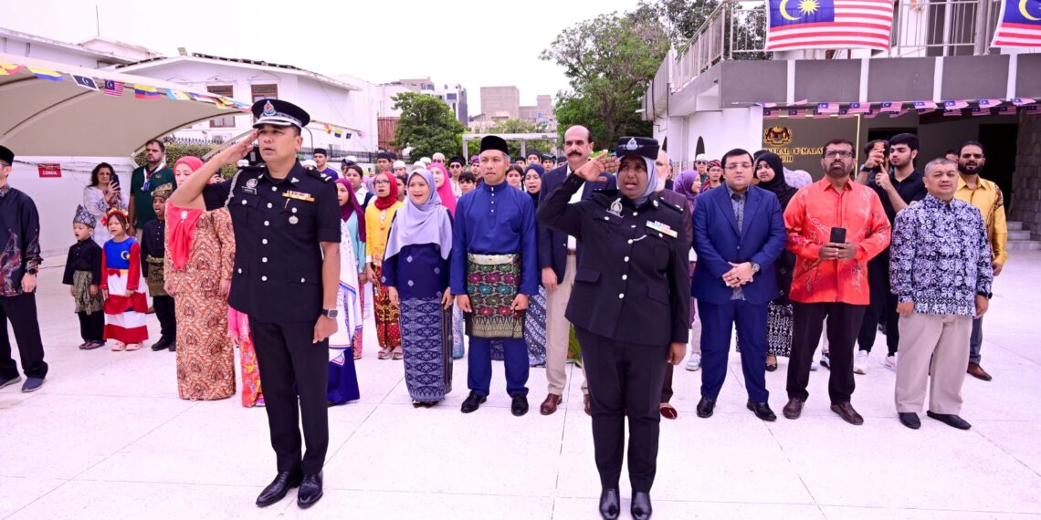 Malaysian Consul General Mohd Yunus Ibrahim at the Malaysia National Day flag-raising ceremony in Karachi.