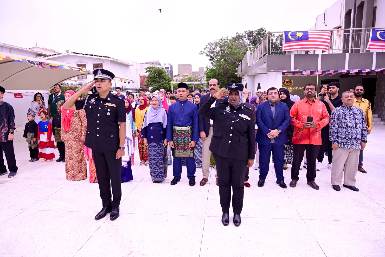 Malaysian Consul General Mohd Yunus Ibrahim at the Malaysia National Day flag-raising ceremony in Karachi.