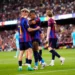Barcelona players celebrate during their 2-0 LaLiga win over Athletic Bilbao at Camp Nou