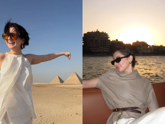 Pakistani actor Hania Aamir poses in stylish outfits during her European and Middle Eastern travels.