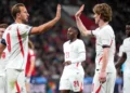 Harry Kane celebrates scoring for England against Czech Republic in Nations League