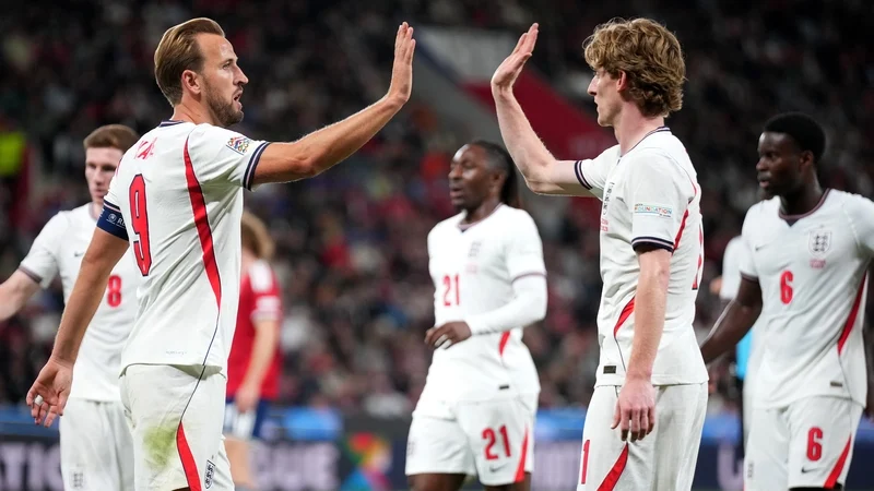 Harry Kane celebrates scoring for England against Czech Republic in Nations League