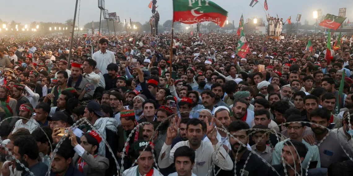 PTI workers and supporters in Pakistan amid preparations for a political protest.