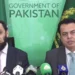 Tallal Chaudhry and Attaullah Tarar speaking at a press conference in Islamabad