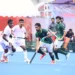 Pakistan volleyball players during their Asian Games match against Uzbekistan