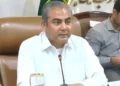 Interior Minister Mohsin Naqvi speaking at a press conference about Khyber-Pakhtunkhwa security.