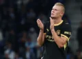 Erling Haaland celebrates during Manchester City’s Champions League victory over Porto