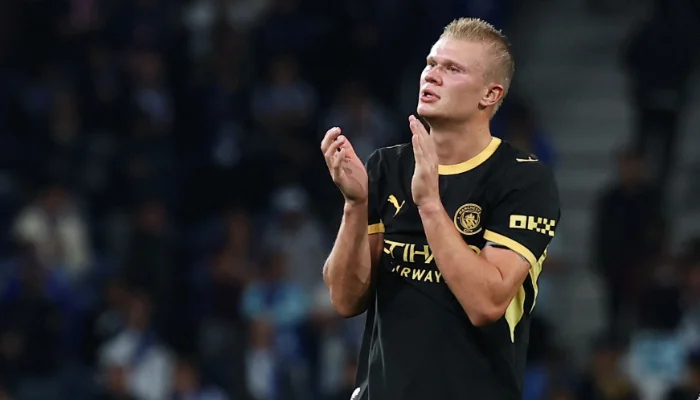 Erling Haaland celebrates during Manchester City’s Champions League victory over Porto