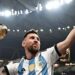 Lionel Messi wearing Argentina colours during his international football career