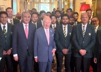 King Charles meeting Pakistan cricket team players and officials at Clarence House in London