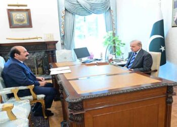 Prime Minister Shehbaz Sharif meeting Chairman Rana Mashhood Ahmad Khan to review youth programme initiatives