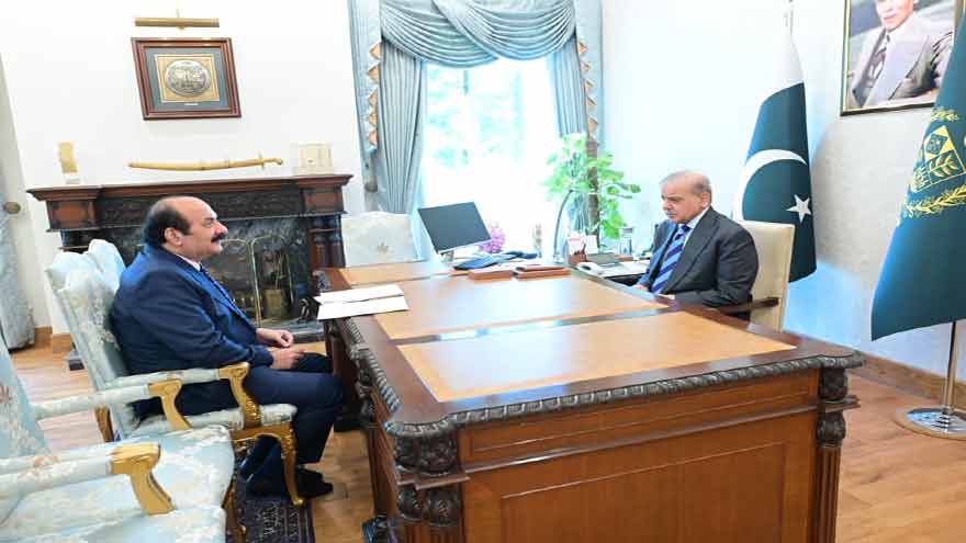 Prime Minister Shehbaz Sharif meeting Chairman Rana Mashhood Ahmad Khan to review youth programme initiatives