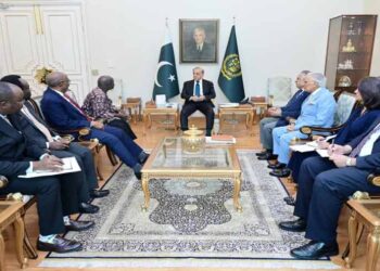 Prime Minister Shehbaz Sharif meeting UN Secretary-General candidate Olara Otunnu in Islamabad
