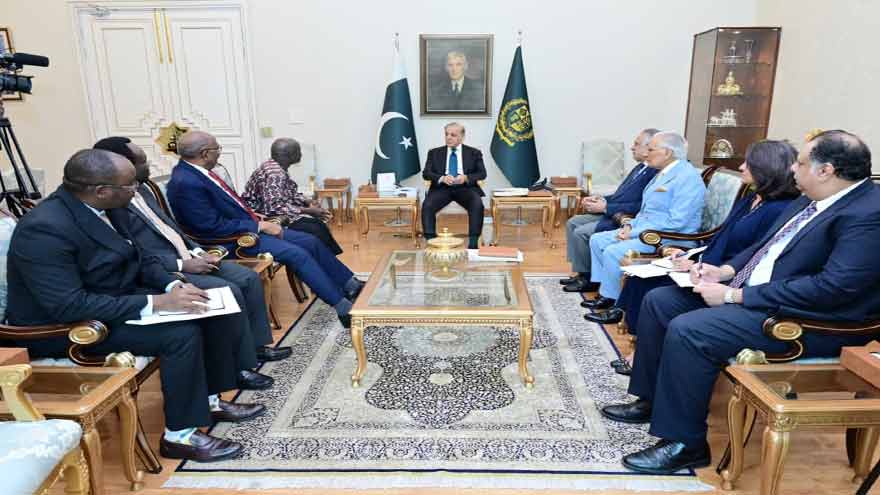 Prime Minister Shehbaz Sharif meeting UN Secretary-General candidate Olara Otunnu in Islamabad