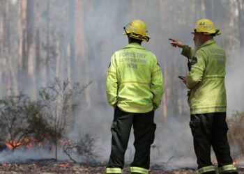 Australian firefighters conducting a controlled burn to reduce wildfire risk