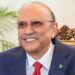 President Asif Ali Zardari at an airport before his delayed flight from the UK to Turkey.