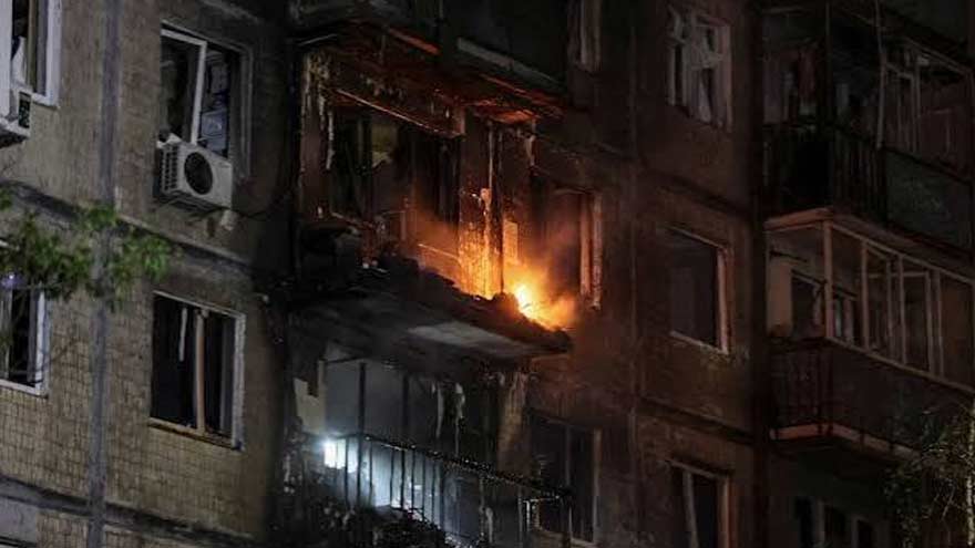 Smoke rises after drone strikes amid the escalating Russia-Ukraine war.