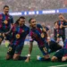 Raphinha celebrates during Barcelona’s 5-1 Champions League victory over Feyenoord.