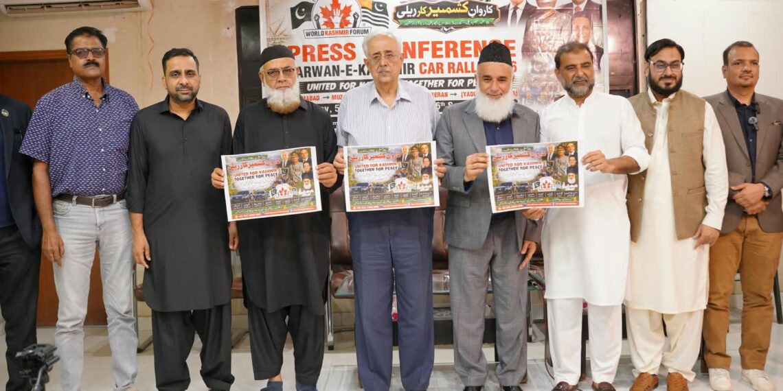 Participants of the Karawan-e-Kashmir Rally expressing solidarity with the people of Kashmir.